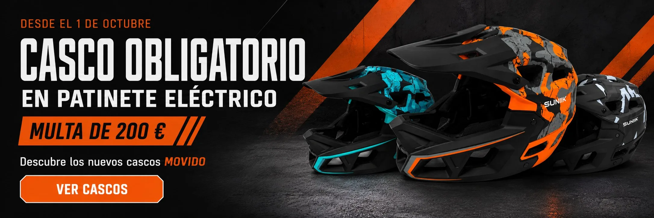 Casco obligatorio en patinete eléctrico desde el 1 de octubre. Multa de 200 euros. Descubre los nuevos cascos MOVIDO. Ver cascos.